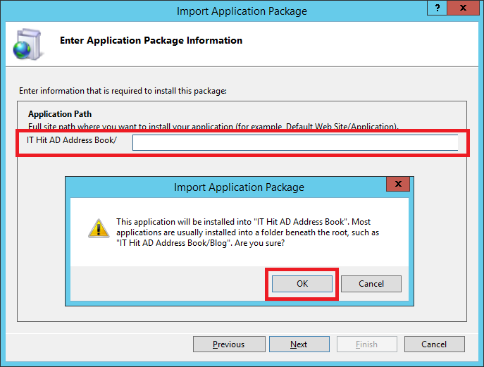 On the Enter Application Package Information step leave the Application Path blank!