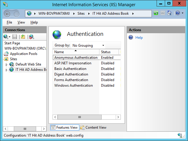 The server will validate provided credentials via AD. IIS Windows Authentication options must be set to Anonymous.